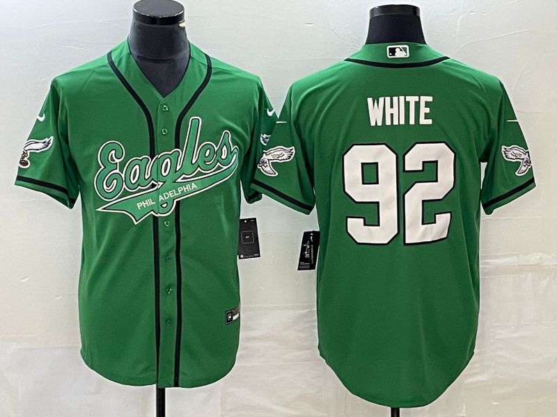 Men Philadelphia Eagles 92 White Green Co Branding Game NFL Jersey style 1